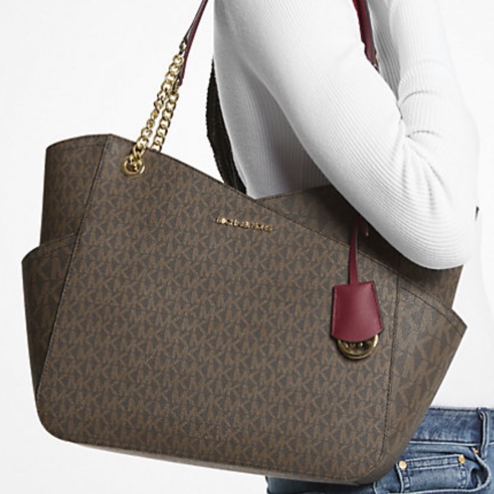 MICHAEL KORS
(NWT
Jet Set Large XChain Logo Shoulder Tote
Bag DARK CHERRY COLOR - Picture 4 of 16